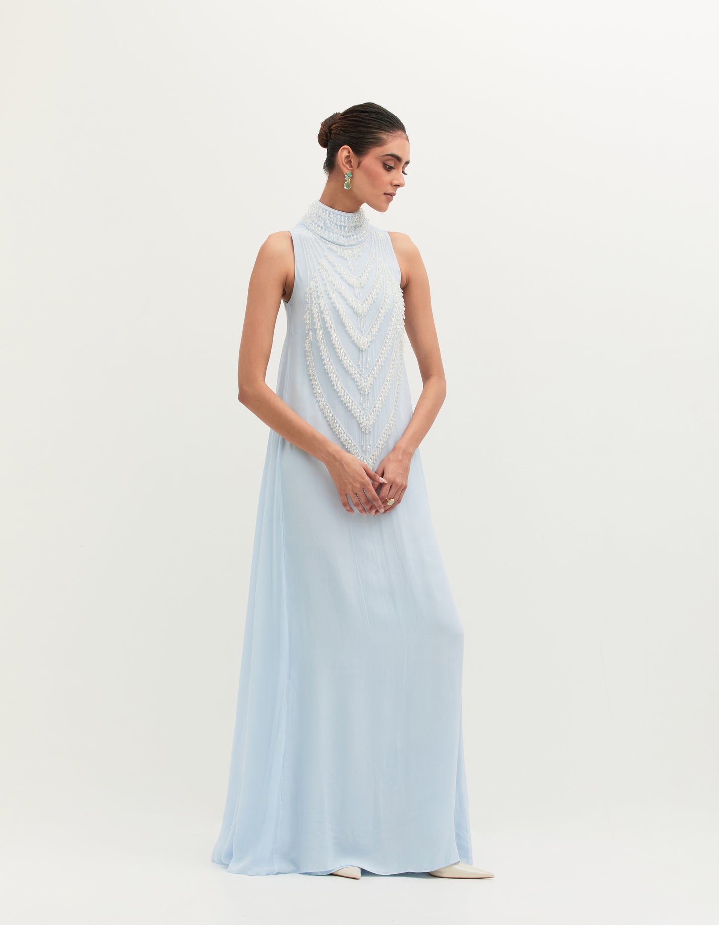 Ice Blue Georgette Embroidered Gown