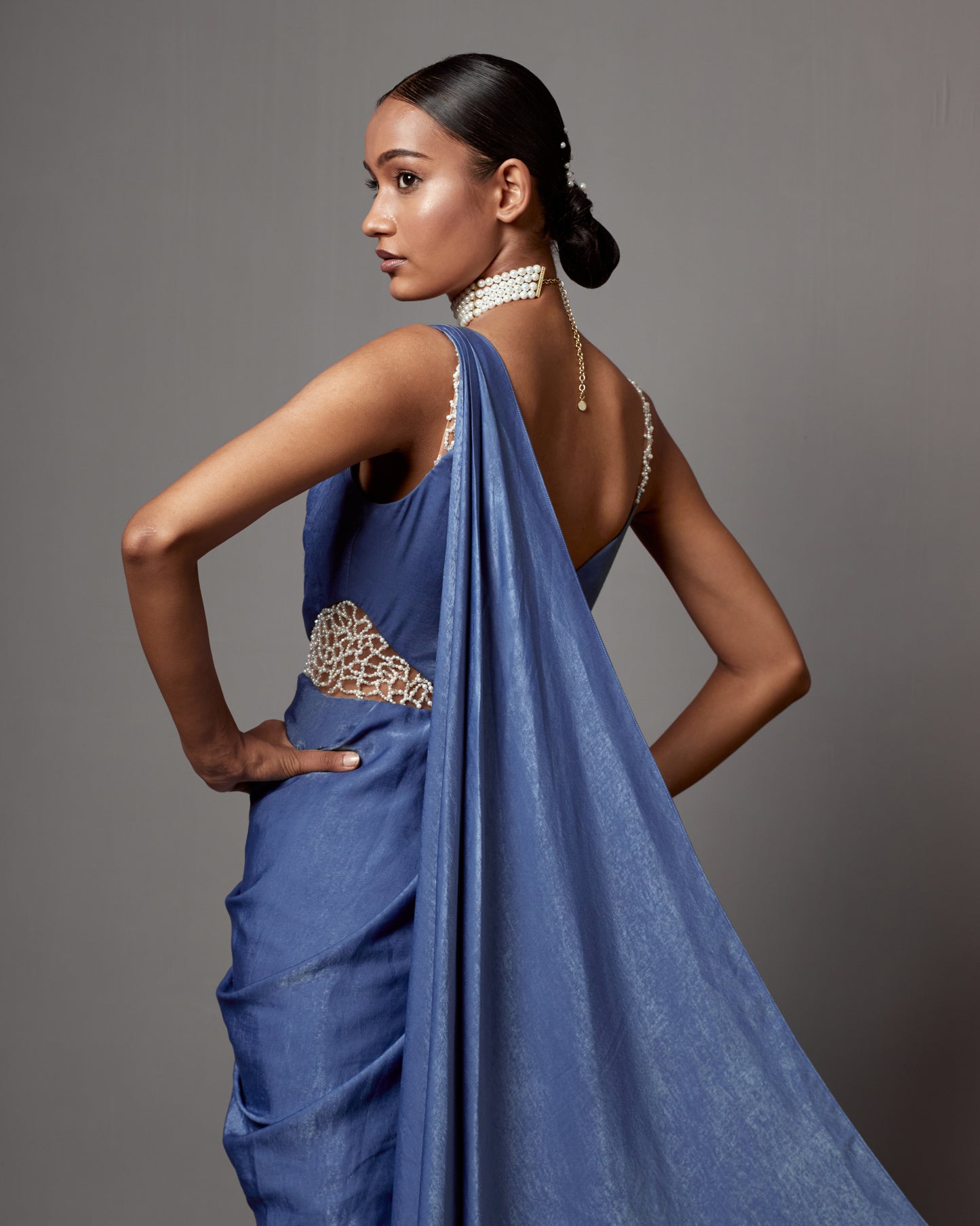 Dust Blue Opaline Gown Saree