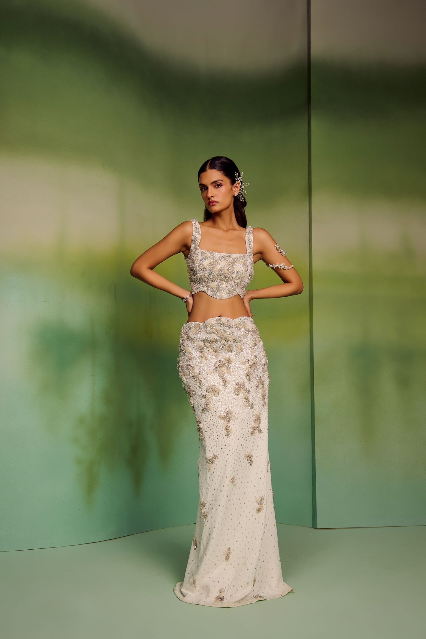Mermaid skirt set with drape cape