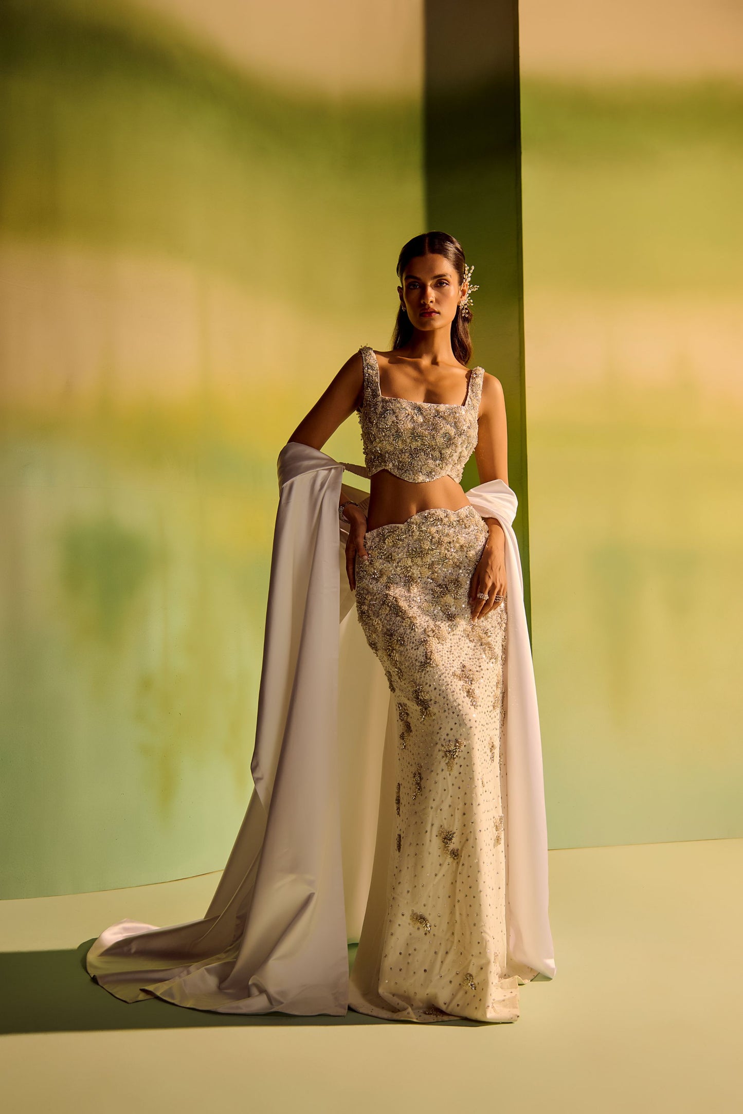 Mermaid skirt set with drape cape