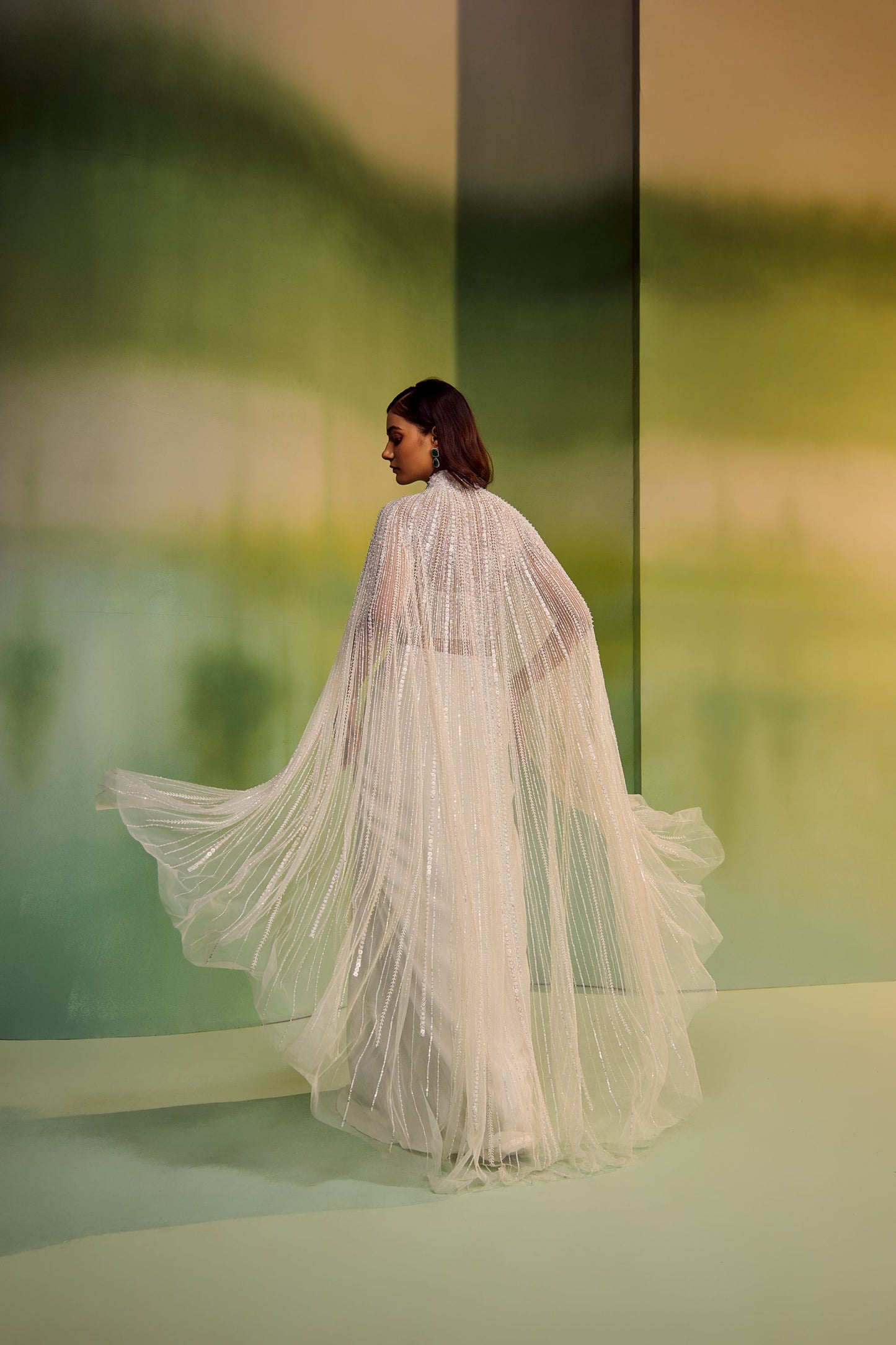 Corset with drape skirt and cape