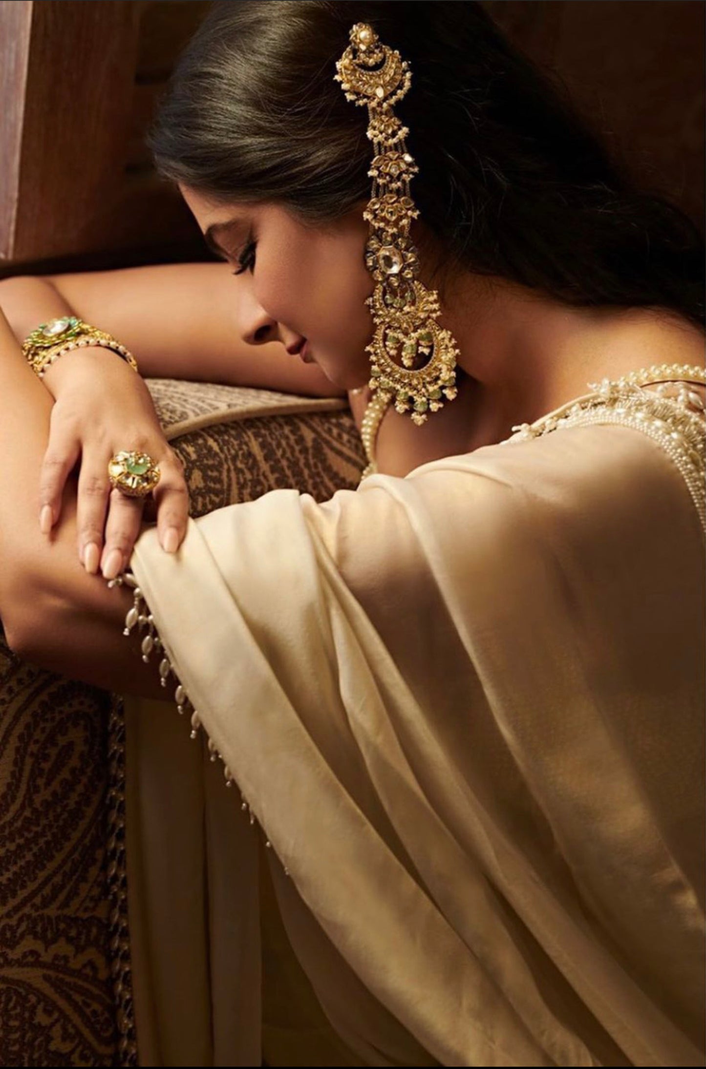 Sonakshi Sinha in White Foil Handwork Saree Set