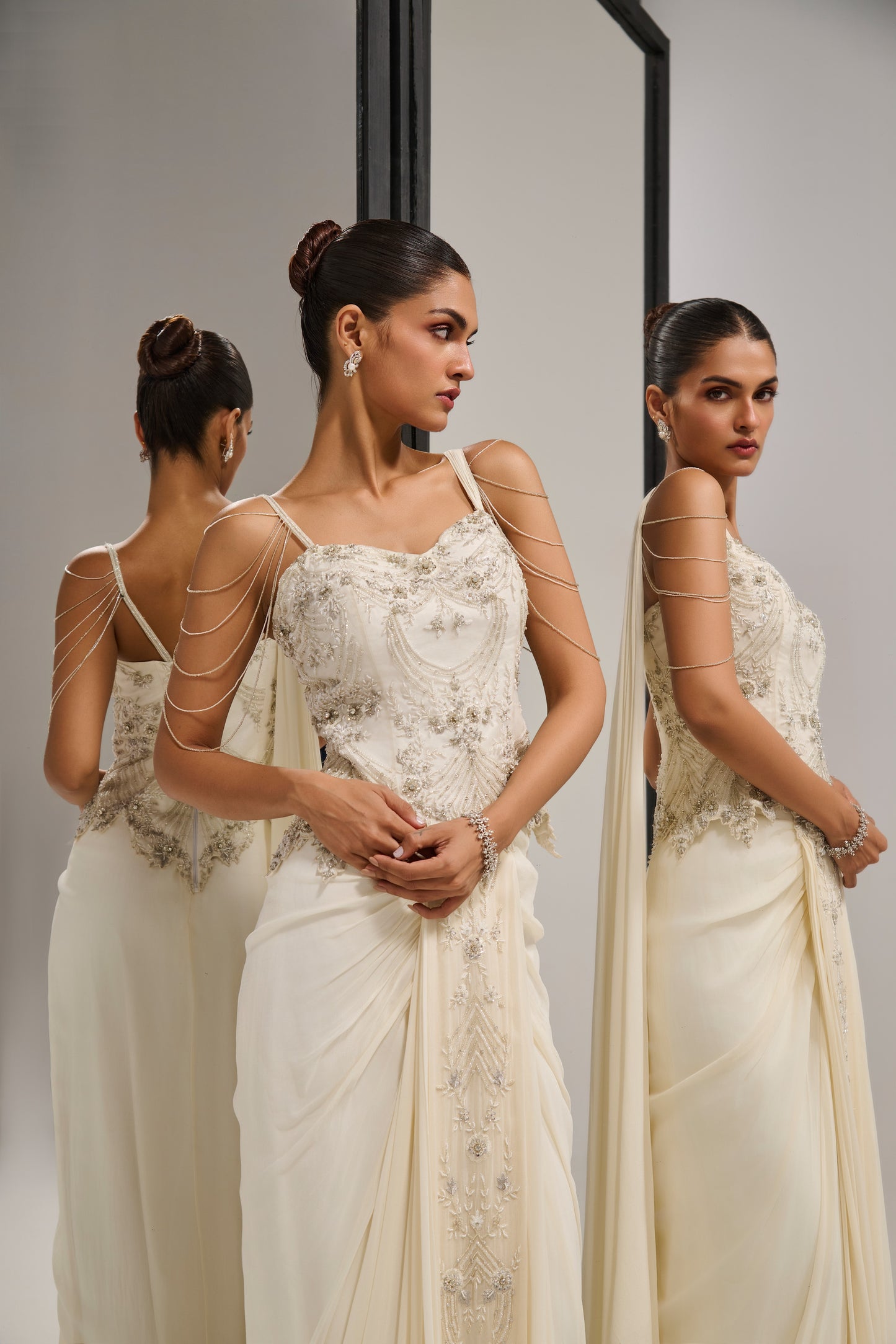 Ivory corset skirt saree