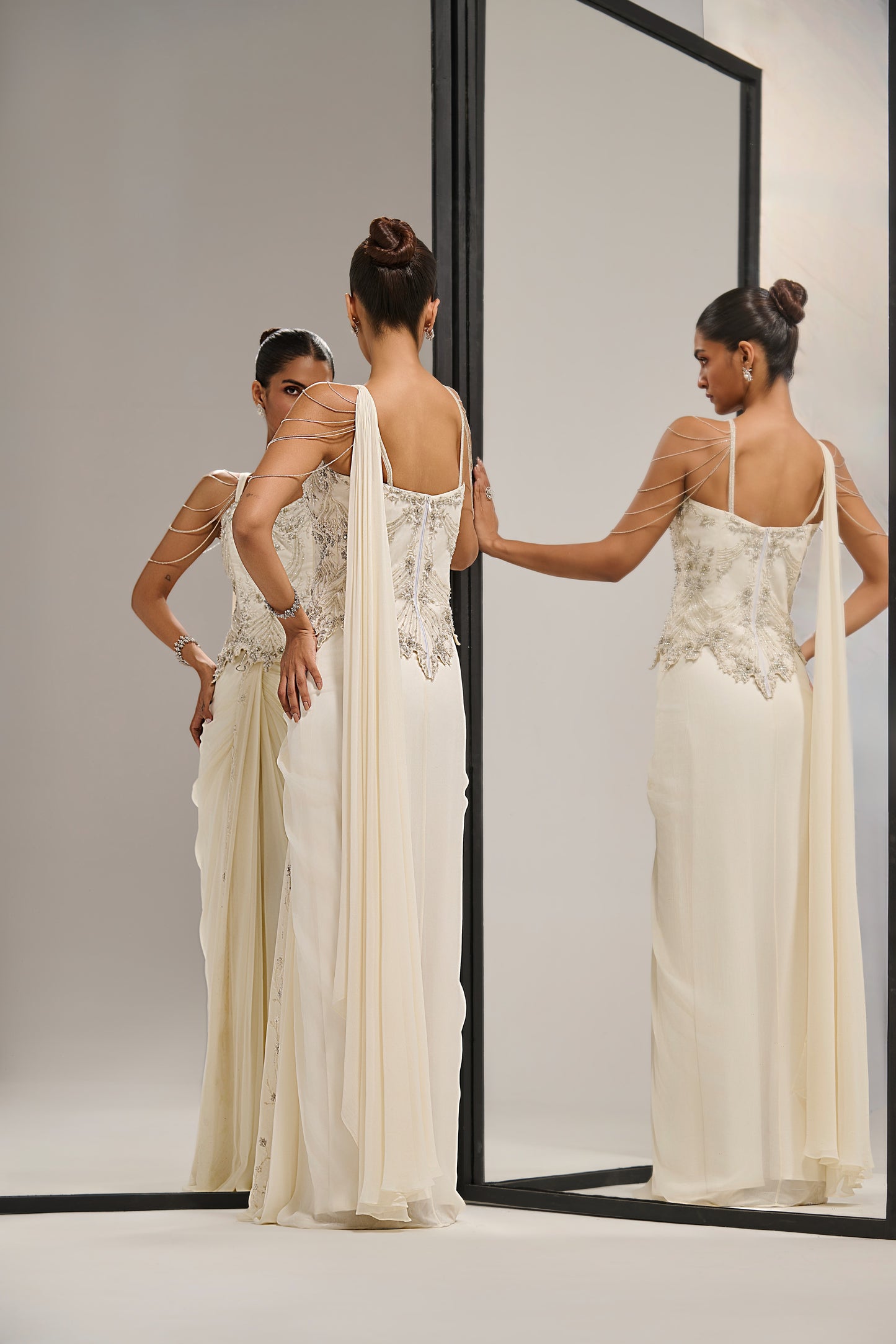 Ivory corset skirt saree