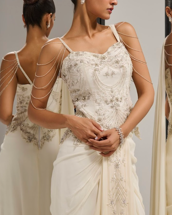 Ivory corset skirt saree