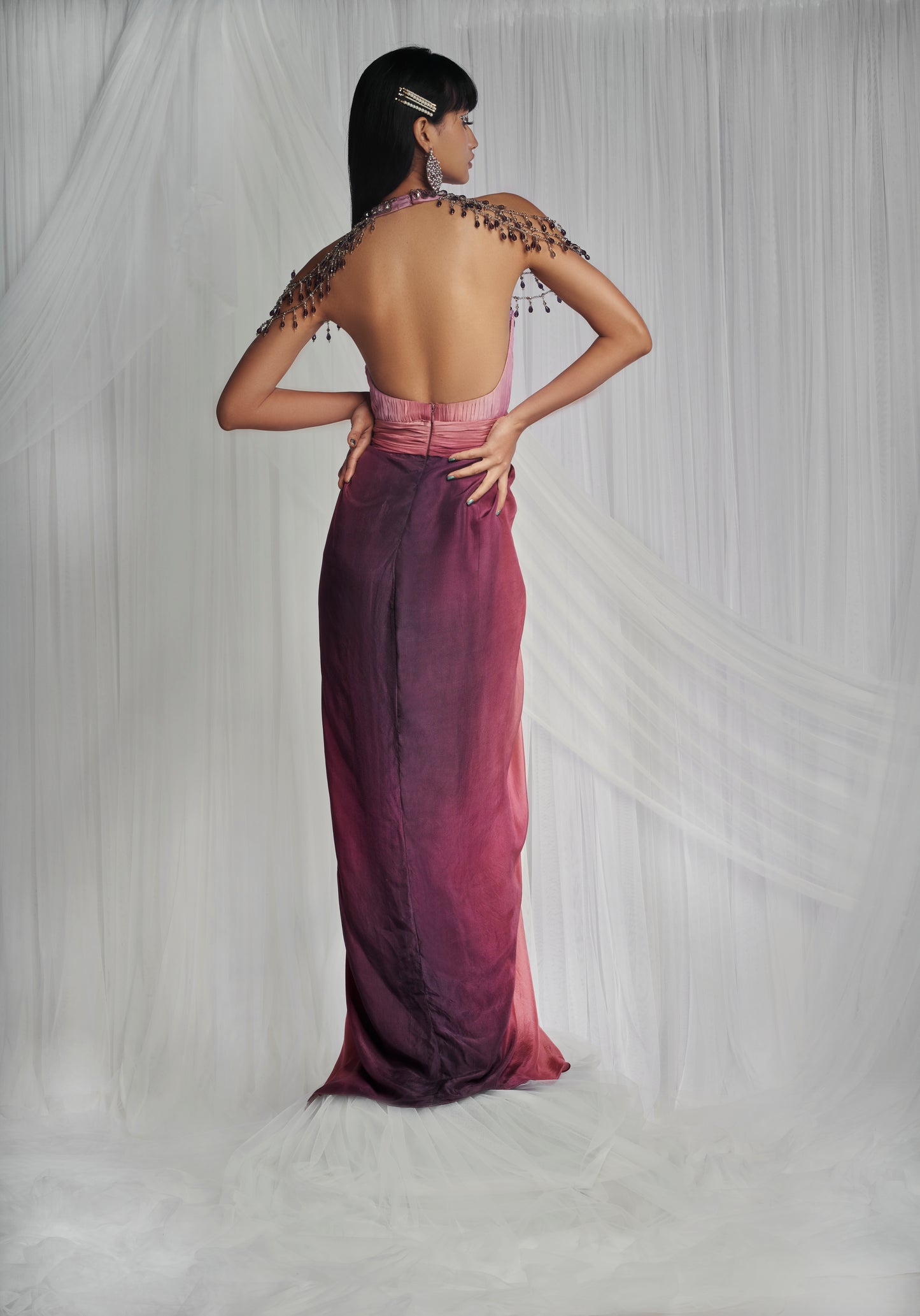 Dusk Pink Shaded Gown With Crystals Work