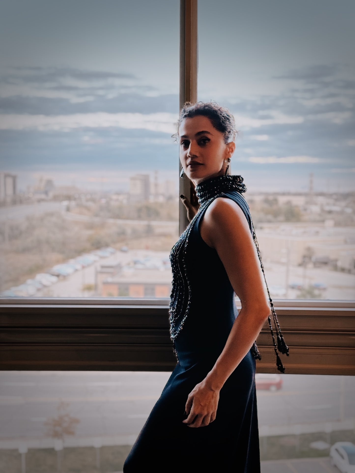 Tapsee Pannu in Navy Blue Scuba Georgette Embroidered Gown