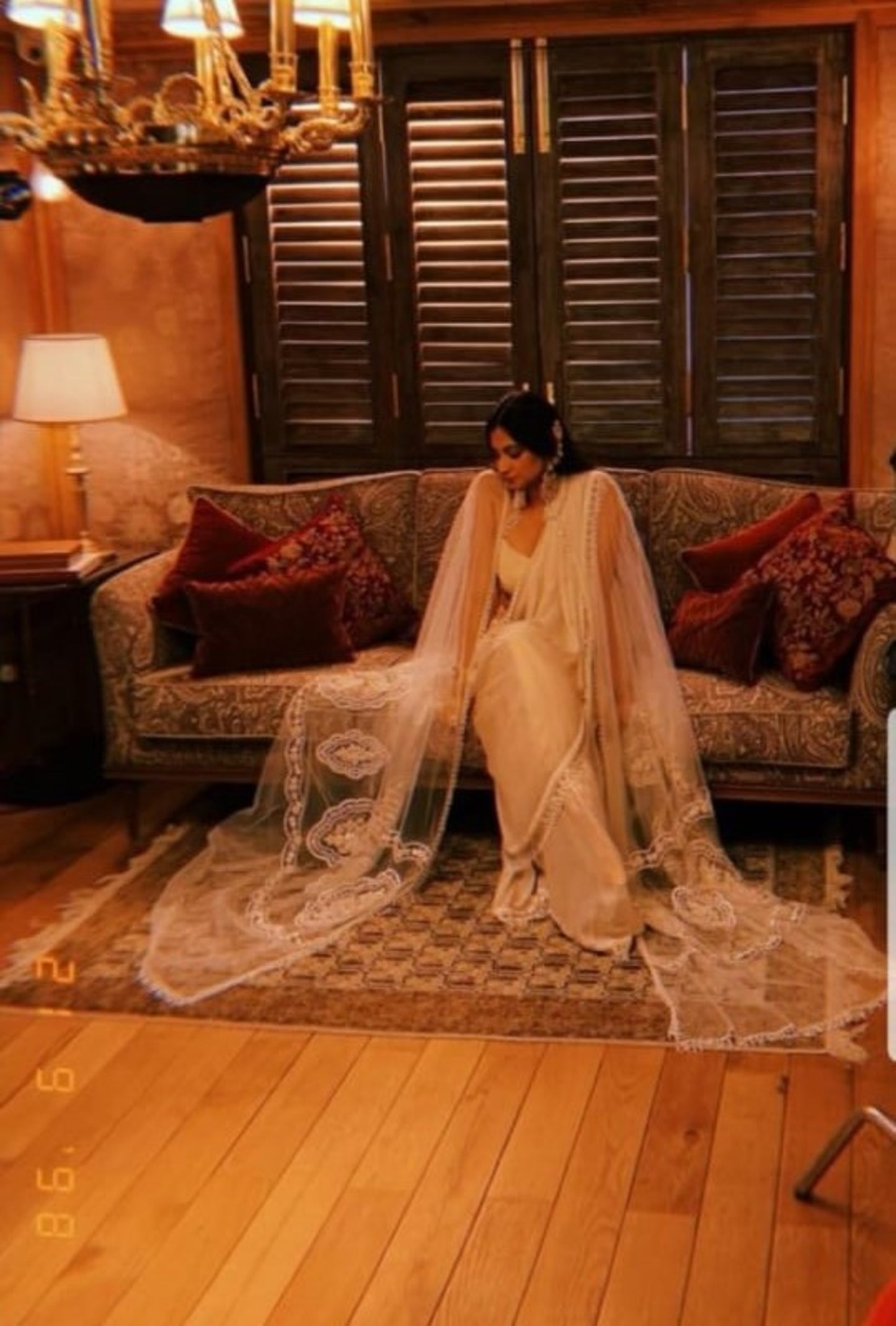 Sonakshi Sinha in White Foil Handwork Saree Set