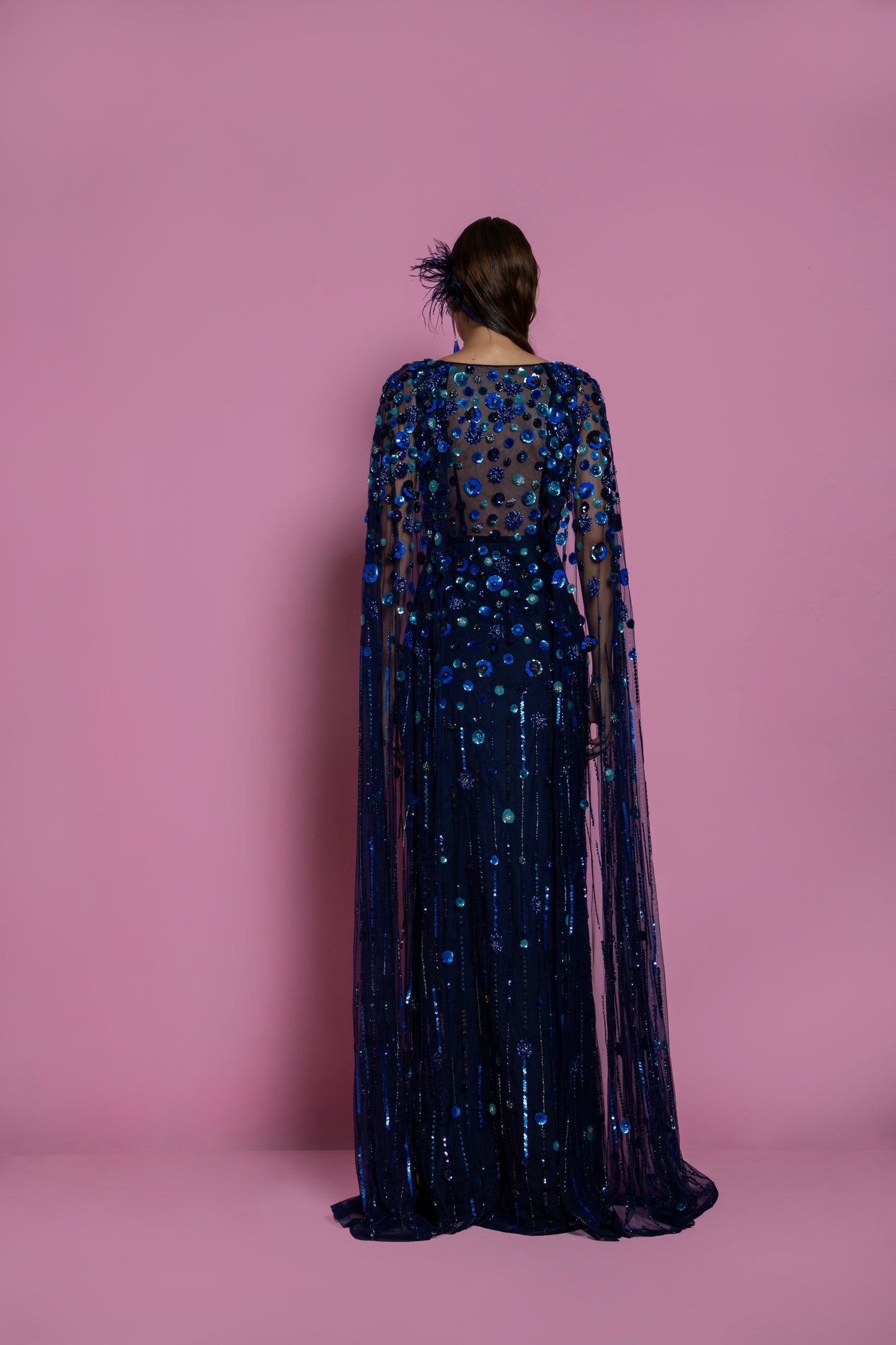Dark Blue Net Embellished Gown
