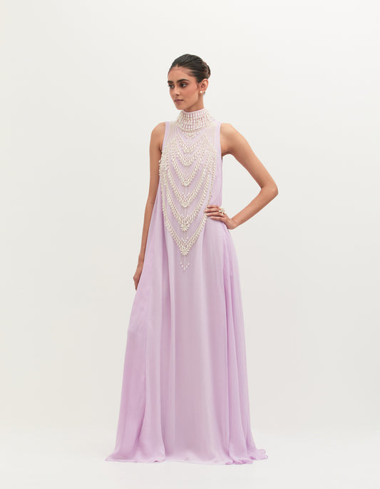 Lavender Georgette Embroidered Gown