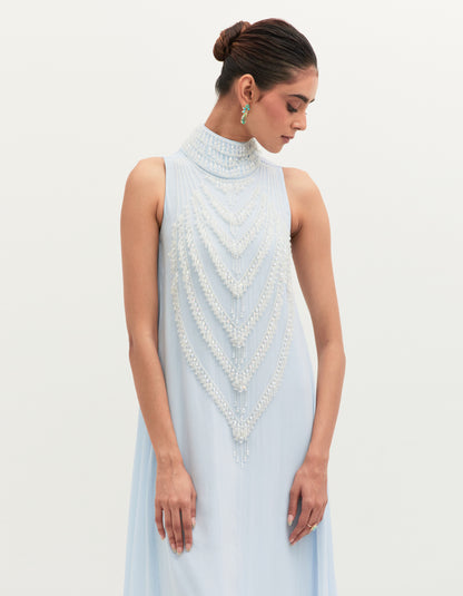 Ice Blue Georgette Embroidered Gown