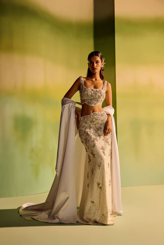 Mermaid skirt set with drape cape