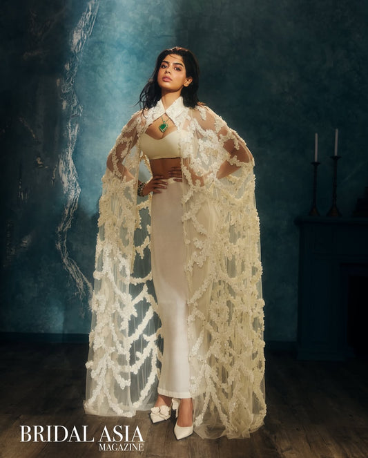 Khushi Kapoor in Our Ivory Rafia Cascade Cape