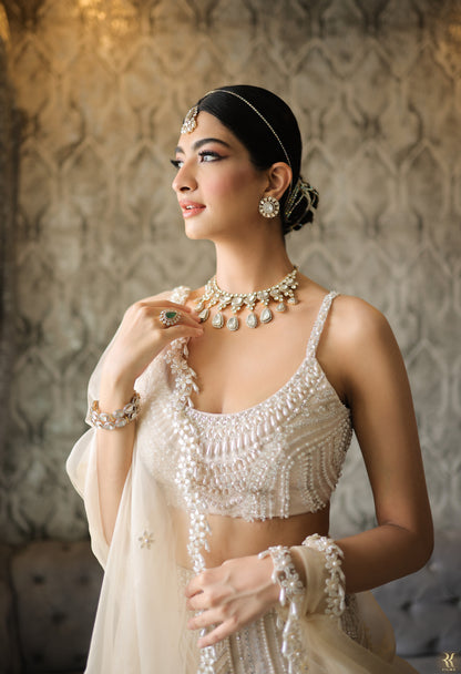 Champagne Queen of Pearl Lehenga Set