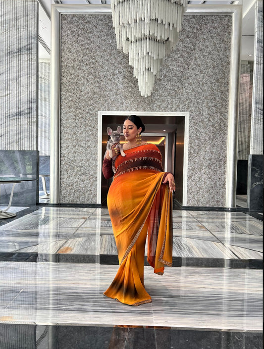 Raja Kumari in Our Sunset Ombre Crystal Saree
