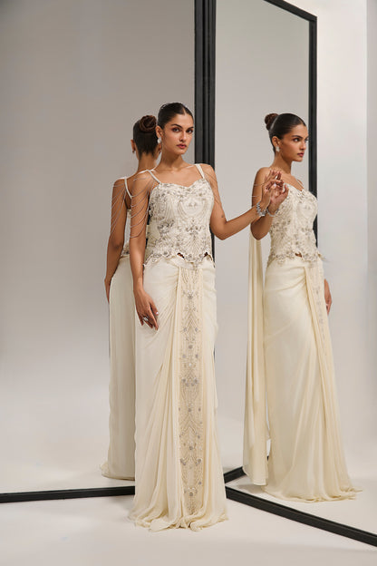 Ivory corset skirt saree