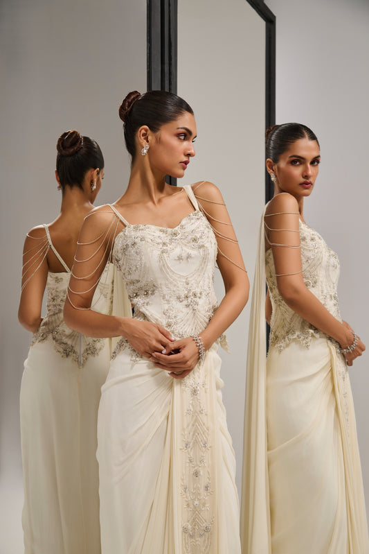 Ivory corset skirt saree