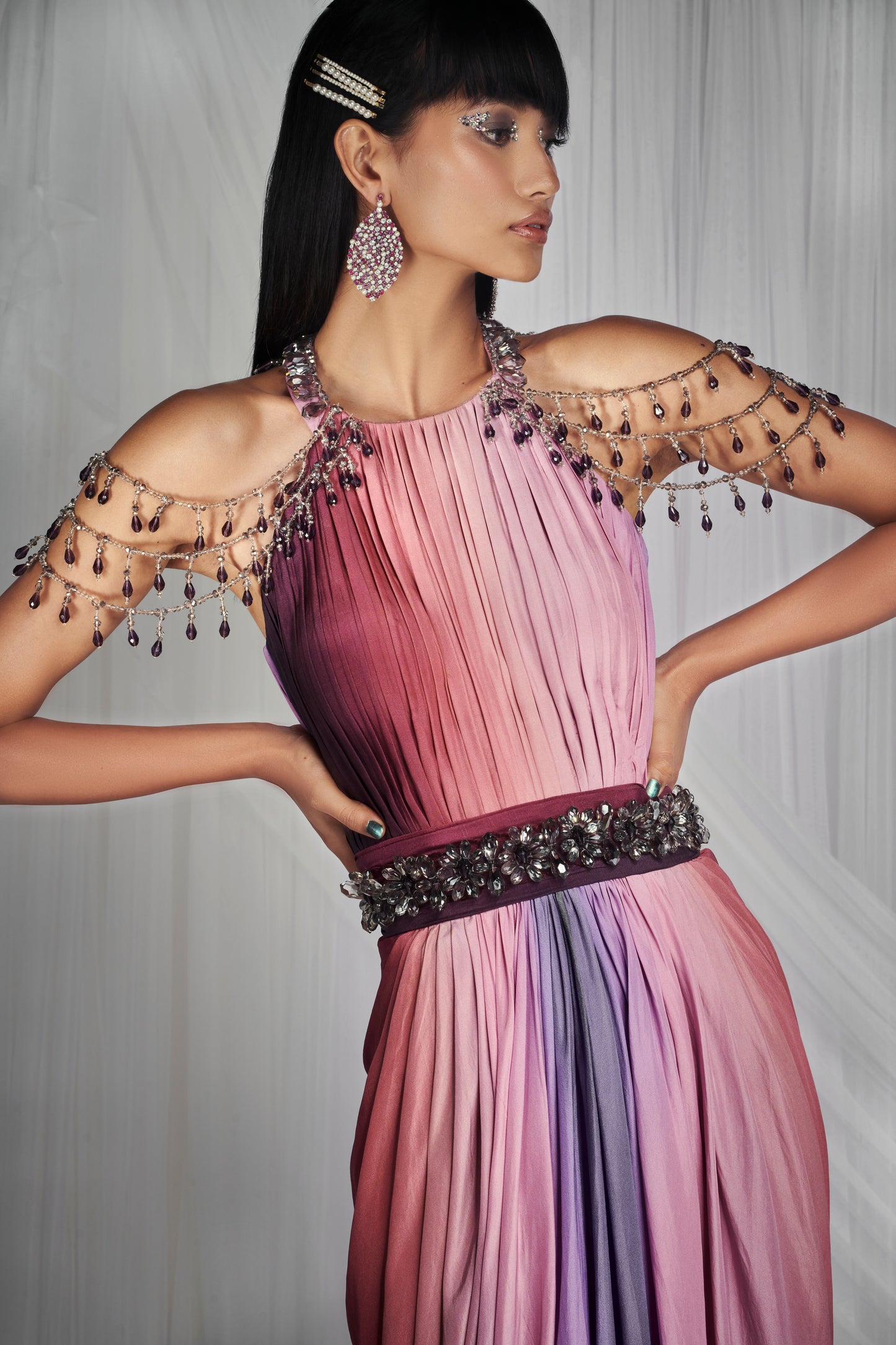 Dusk Pink Shaded Gown With Crystals Work