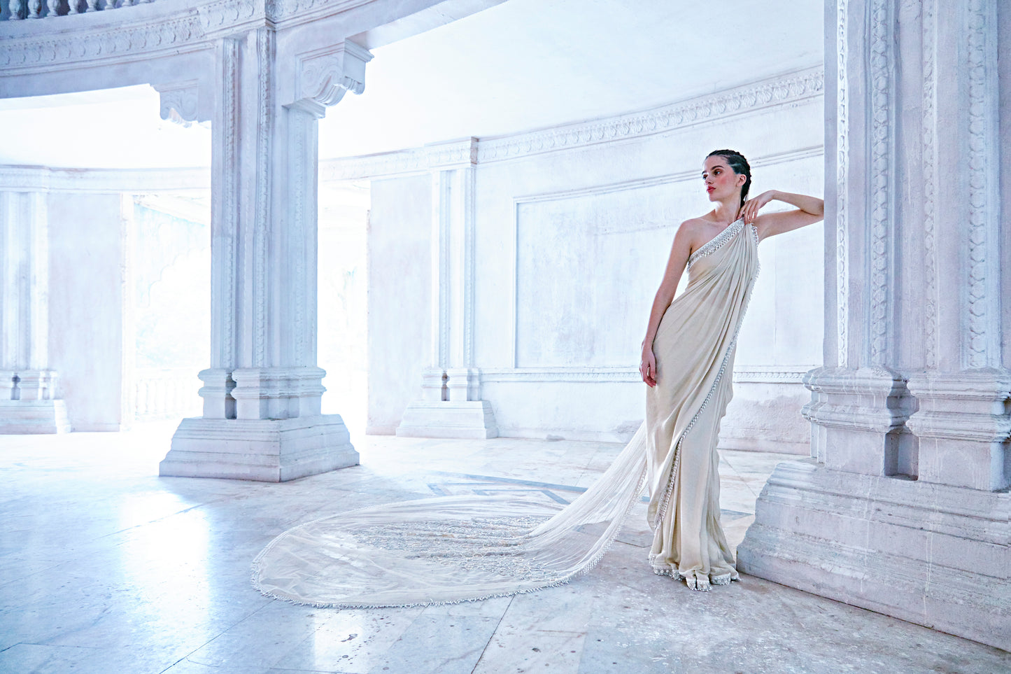 White Saree With Handwork